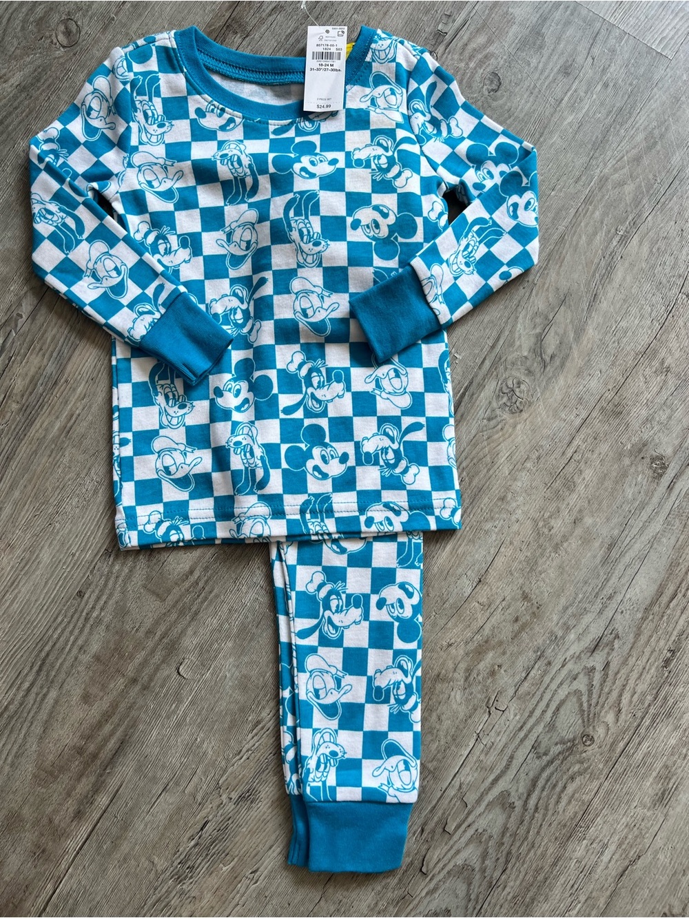 Disney Mickey and Friends Blue Checkerboard Character Pajama Set